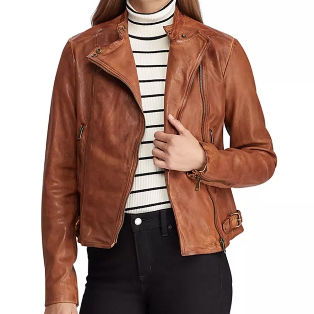 COPY - Ralph Lauren Brown Moto Leather Jacket Size 2